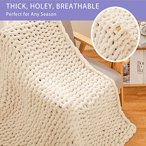 Bigacogo Beige Chunky Knit Throw Blanket 40x60 Inches for Couch & Bed
