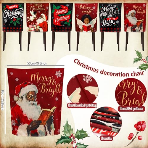Whaline 6Pcs Christmas Chair Back Cover African American Black Santa