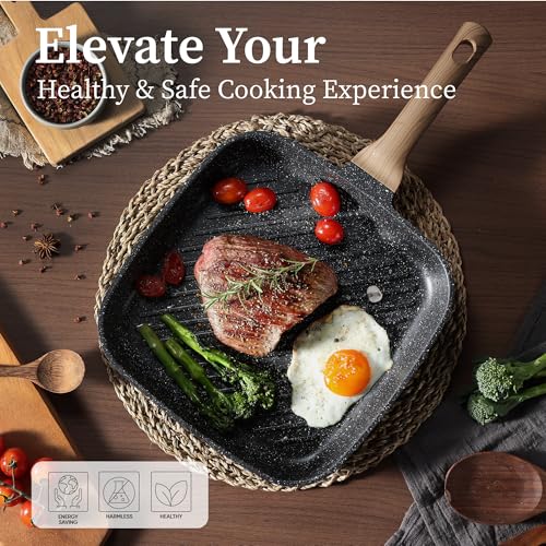 11 Inch Nonstick Grill Pan for Steak - Premium Granite Coating