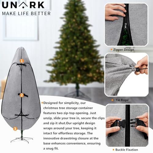 UNARK Grey 9ft Christmas Tree Storage Bag Upright Tree Cover with Reinforced Handles