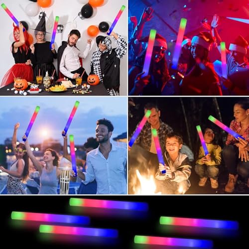 Glow Foam Stick Party Pack - 100 + 11 Multicolor Light Up Sticks with Flashing Modes for Weddings, Raves, Camping, and Events - Variation 111