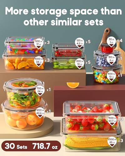 Canfanni 60 pcs Airtight Food Storage Containers Set with Lids - Leakproof BPA-Free Kitchen Organizer, Microwave & Dishwasher Safe, Includes Labels & Pen
