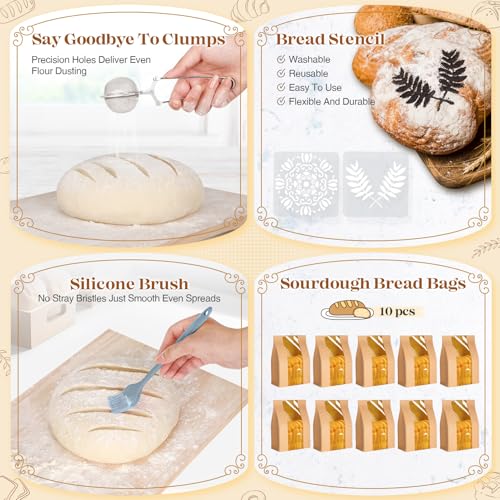 Gray Sourdough Starter Kit with Baskets, Tools & Accessories for Home Baking