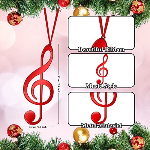 Patelai 10 Pieces Red Christmas Music Note Ornaments Treble Clef Hanging Decor with Ribbons