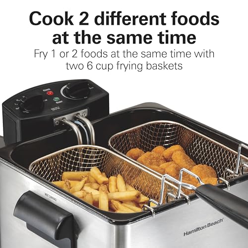 Hamilton Beach 4.5L Electric Deep Fryer with 2 Baskets & Stainless Steel - 19 Cup Capacity