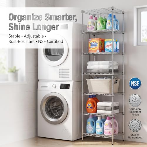 Finnhomy 7-Tier Heavy Duty Wire Shelving Unit - 72 Inch Chrome Storage Rack