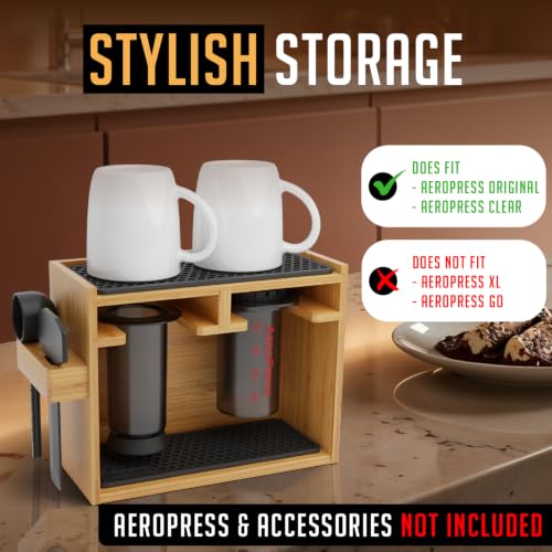 Coffee Organizer Stand for AeroPress - Black Bamboo Coffee Station Accessory