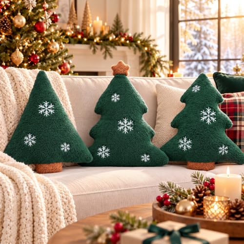LARMOY 3 Pcs Christmas Tree Throw Pillows, 16" Cute Plush Stuffed