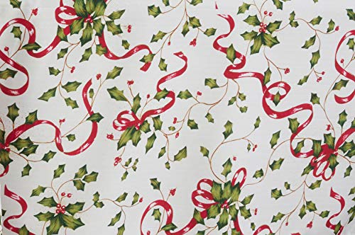 Multi Color Holiday Collection Christmas Tablecloth 60x160 Inches Holly Ribbon Design
