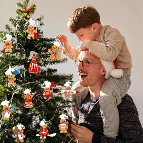 Chef Gingerbread Ornament Set - 12pcs Christmas Hanging Tree Decor, Gingerbread Man Decorations