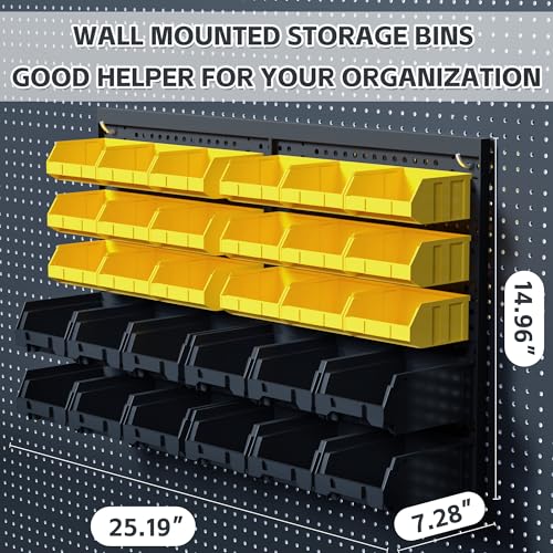 Plastic Wall Mounted Storage Bins Set - 30pcs Garage Organizer for Screws Nuts Bolts
