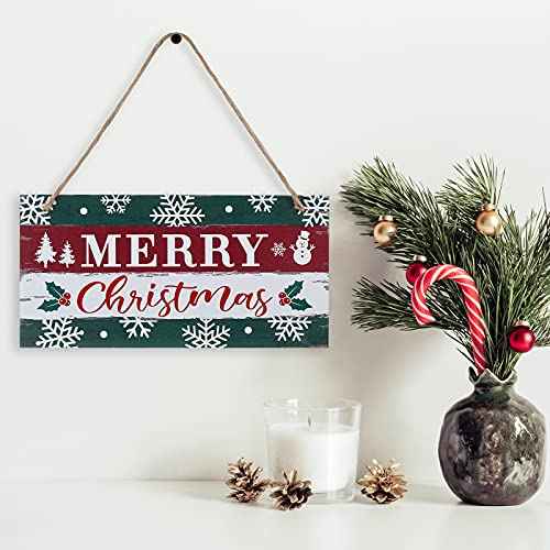 Marsui Christmas Sign Rustic Merry Christmas Hanging Sign Farmhouse Outdoor Wooden Christmas Decoration Xmas Holiday Decor with Hanging Rope for Christmas Home Window Wall Farmhouse Indoor Decoration