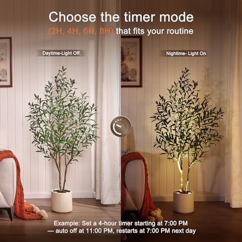 Artificial Olive Tree with LED Spotlights - 5ft Indoor Faux Plant with Rustic Wood Trunk & Remote Control
