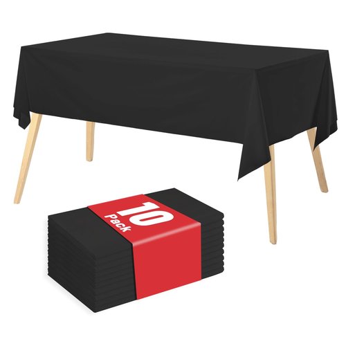 Airbin Plastic Table Cloth Disposable, 10 Packs Disposable Tablecloth 54 X 108 Inch Black Plastic Tablecloth for Rectangle Tables Tougher PEVA Table Cover for Party Decorations Picnic Dining Birthday