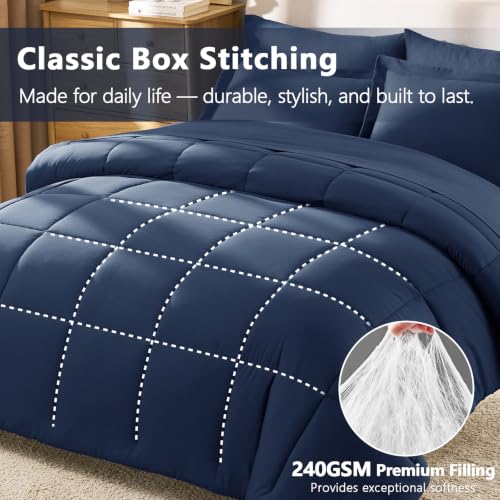 Twin XL Comforter Set Navy Blue 5-Piece Bed in a Bag - CozyLux