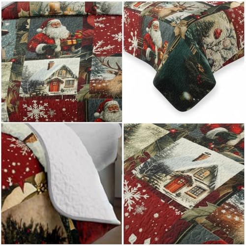 NIDITW 3-Piece Christmas Quilt Set Queen - Retro Plaid Winter Patchwork with 2 Shams