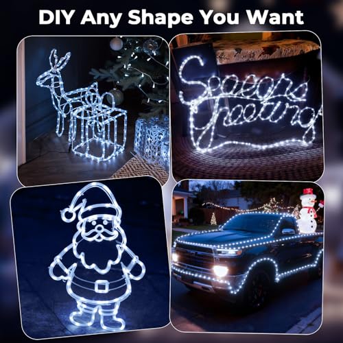 Soiarllt 100Ft Cool White LED Rope Lights Outdoor with Remote & Plug