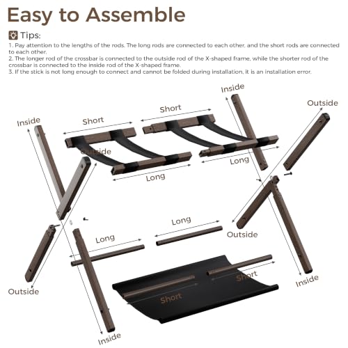 Walnut-Coating Foldable Luggage Rack Set of 2 for Guest Room, Heavy Duty