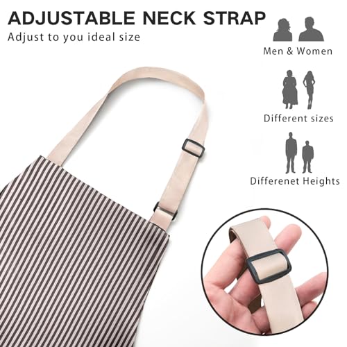 BeLuyi Adjustable Bib Apron with 2 Pockets Chef Cooking Kitchen Restaurant Aprons for Women Men (Black Pinstripe)