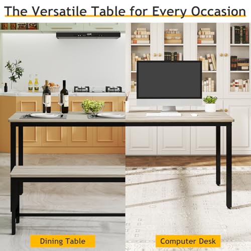 Light Grey 43-Inch Dining Table Set with 2 Benches for 4, Modern Space-Saving Kitchen Furniture