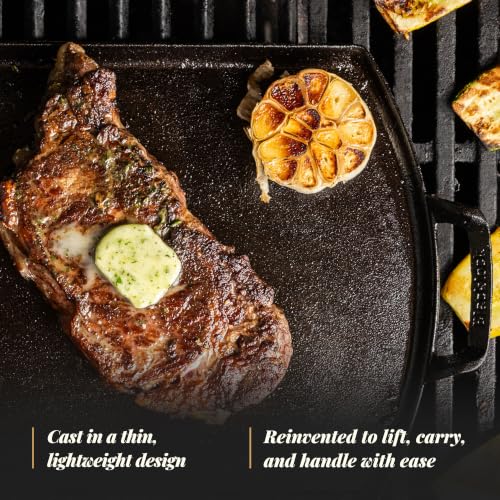 Lodge Blacklock 10x20 Inch Cast Iron Double Burner Griddle - Lightweight, Nonstick, Made in USA
