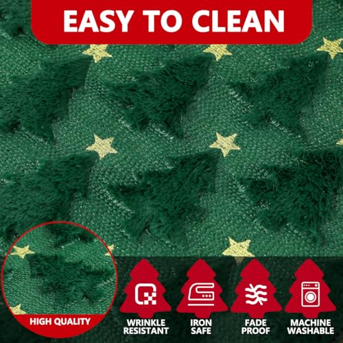 Siilues Green Christmas Trees Table Runner 13x90 Inch - Plush Faux Fur Jacquard