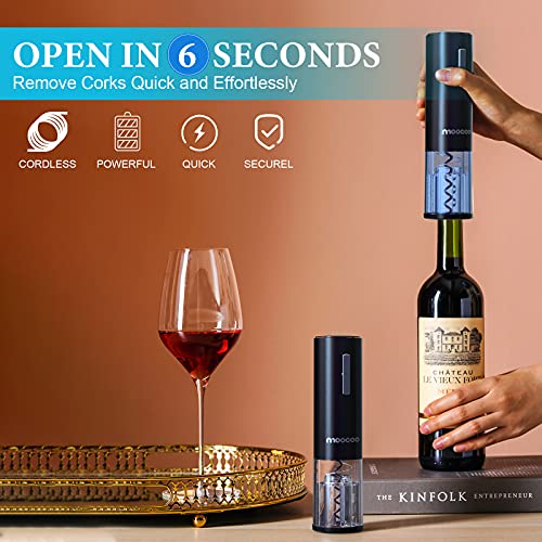 Black Electric Wine Opener Set with Charging Base, 2-in-1 Aerator & Pourer, Vacuum Stoppers & Foil Cutter