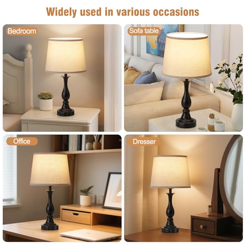 Black Touch Lamps for Nightstand Set of 2 with USB-C & USB-A Ports