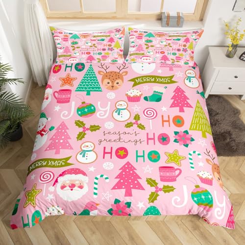Erosebridal Multi 21 Pink Christmas Duvet Cover Set Full Size Kids & Adults