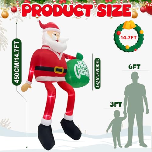 15FT Santa Inflatable with LED Lights - Outdoor Christmas Decor