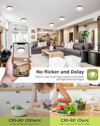 Black 7-Inch LED Flush Mount Ceiling Light 6 Pack - Dimmable 3000K-6500K