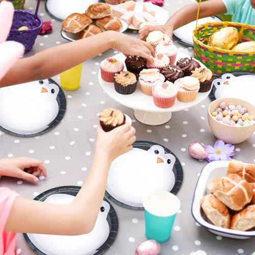 Sliner 50 Pcs Penguin Disposable Round Paper Plates 7 Inch Penguin Party Cake Plates Disposable Dinnerware Birthday Decorations for Picnic Christmas Party Supplies