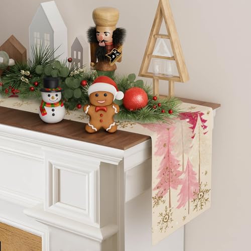 HOMETITUTE Pink Christmas Table Runner 13x72 in Burlap - Ym25101008xt
