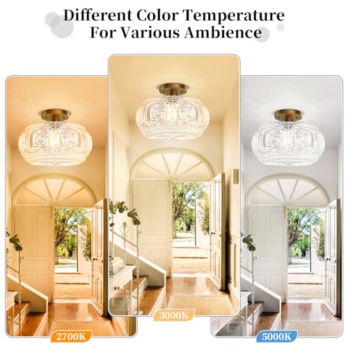 12 Inch Glass Globe Semi Flush Mount Ceiling Light Fixture - Gold