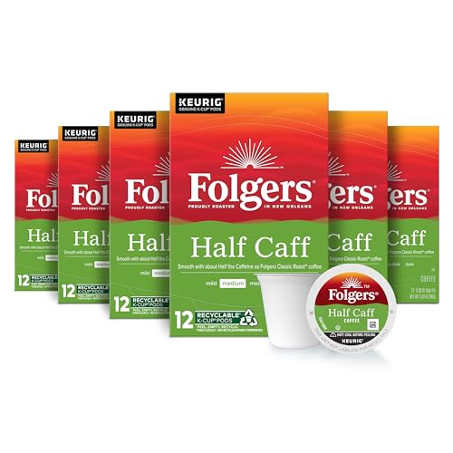 Folgers Half Caff Medium Roast Coffee K-Cup Pods - Pack of 6 (12 Count Each)