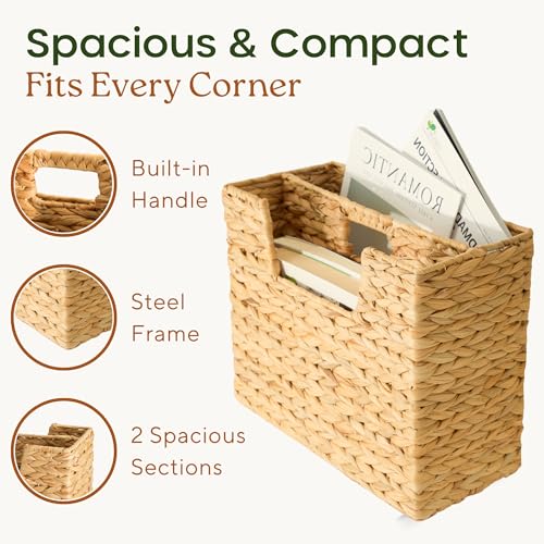 Wicker Magazine Basket Water Hyacinth Handwoven Storage Organizer