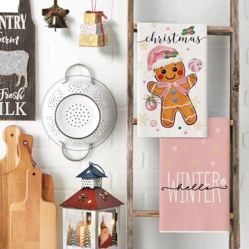Artoid Mode Pink Gingerbread Christmas Kitchen Towels Set of 4 18x26 Inches