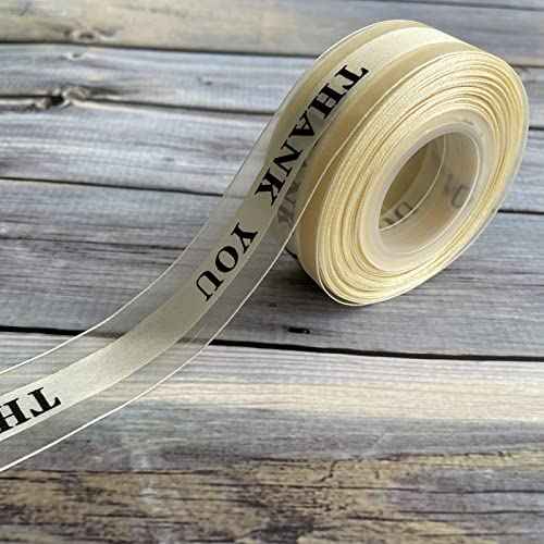 Satin Organza Ribbons Thank You,1 Inch by 25 Yard Gift Wrapping Ribbon for Father's Thanksgiving Valentine's Day,Wedding Favor,Cake Box Decoration (Champagne)