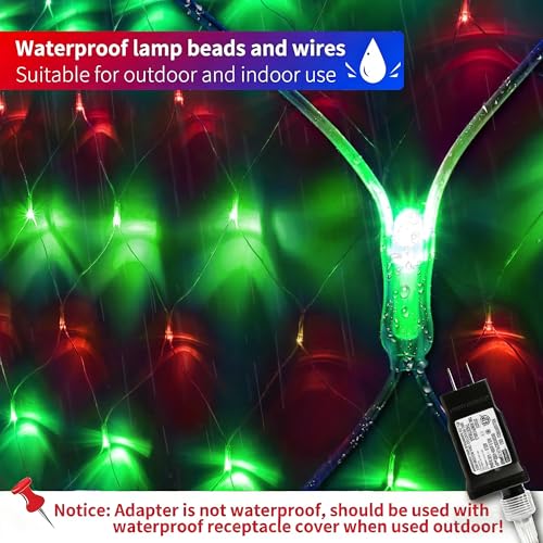 LYHOPE 12ft x 5ft 360 LED Christmas Net Lights - Red & Green, 8 Modes, 30V Low Voltage, IP44 Waterproof