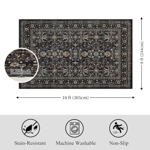 Dark Gray 8x10 Washable Area Rug - Ultra Soft Non-Slip Living Room Carpet