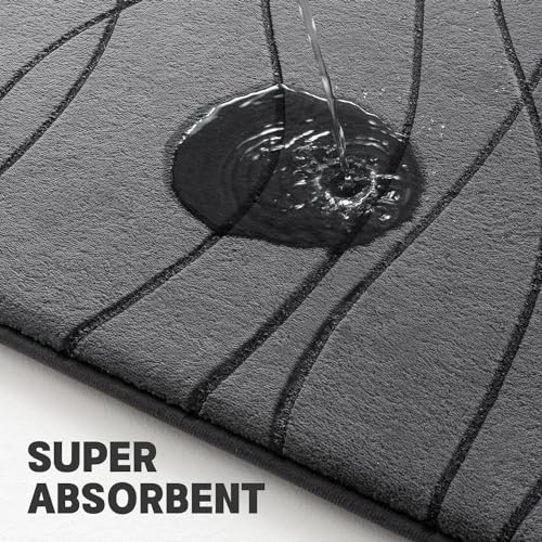 YIHOUSE 5-Piece Dark Grey Memory Foam Bathroom Rugs Set - Non-Slip, Ultra-Soft, Absorbent