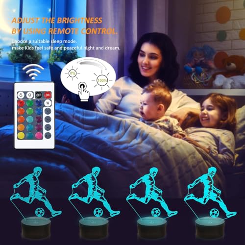 Soccer Night Light, 3D Optical Illusion Lamp for Soccer Fan, Idea Birthday Xmas Gifts for Sport Fan Boys Girls with Remote Control 16 Color Change + Dim Function + 4 Flash Mode