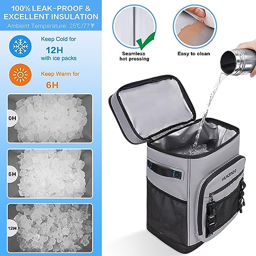 Gray Waterproof Insulated Cooler Backpack 30L for 48 Cans - Hulongo