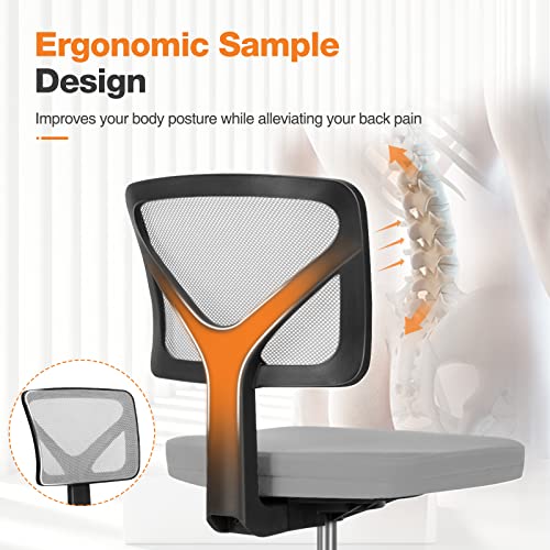 Small Armless Mesh Office Chair with Wheels, Adjustable Support