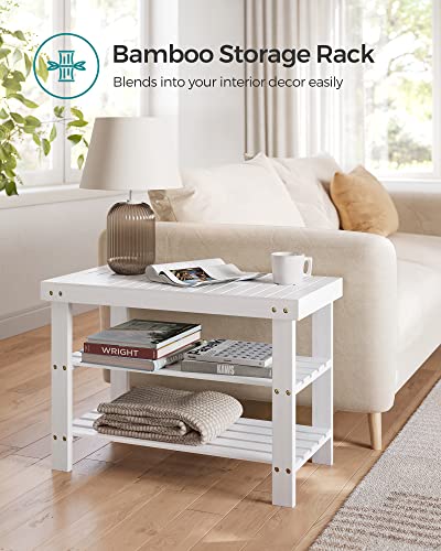 Cloud White 3-Tier Bamboo Shoe Rack Bench, Entryway Organizer, 27.6" Wide