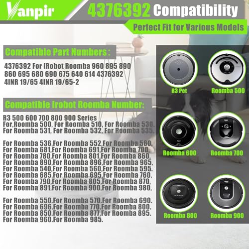 VANPIR Replacement Lithium-ion Battery for Roomba 500-900 Series 5200mAh 14.4V