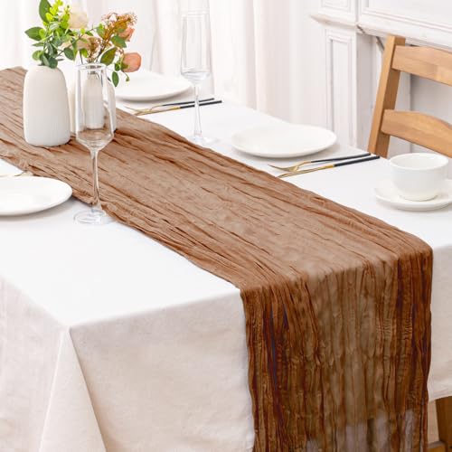2 Pcs Terracotta Cheesecloth Table Runner 120in — Boho Rustic Gauze Set