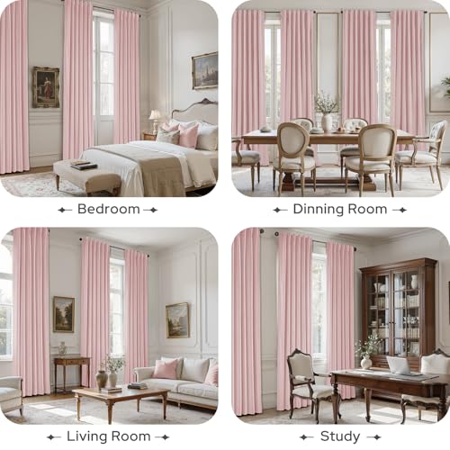 Pink Velvet Blackout Curtains - 2 Panels, 52"W x 84"L, Room Darkening
