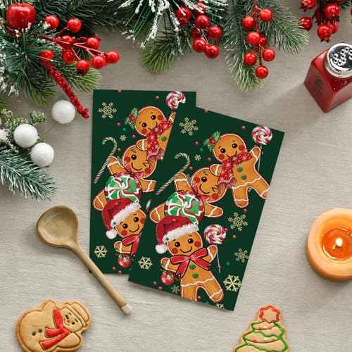 Horaldaily 50 Christmas Disposable Paper Decorative Guest Napkins, Green Gingerbread Man Cane Candy Hand Towel for Party Lunch Dinner Kitchen Bathroom