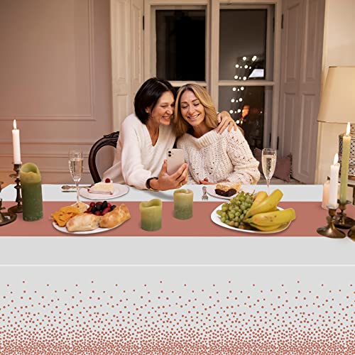OHOME 4 Pack Disposable Plastic Table Cloths,White and Rose Gold Rectangle Table Covers for Birthday Valentines Decor Pink Sweet 16 Party Decorations - Baby Shower Decorations for Girl 54" x 108"